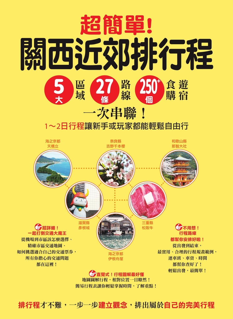 超簡單!關西近郊排行程 : 5大區域x27條路線x250+食購遊宿一次串聯!1~2日行程讓新手或玩家都能輕鬆自由行